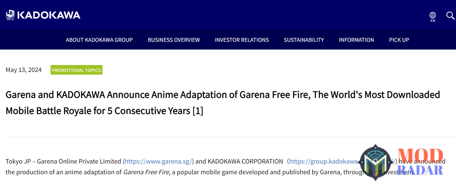 GARENA hợp tác KADOKAWA ra mắt Anime cho Free Fire sau 6 năm phát hành game