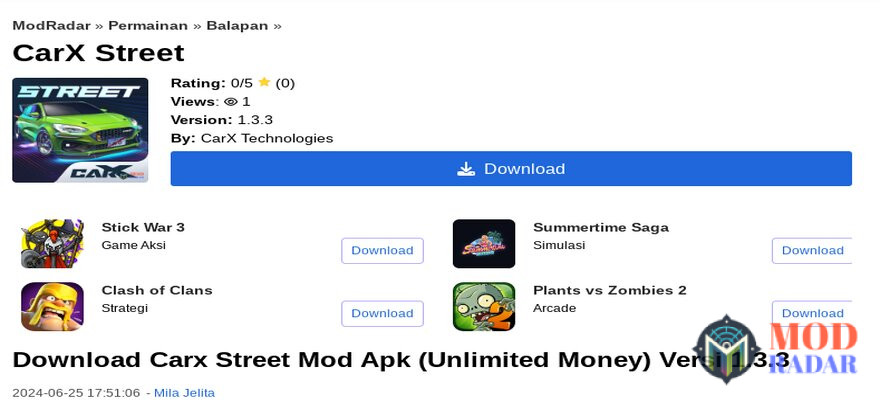 Klik download untuk menggunakan Carx Street Mod Apk