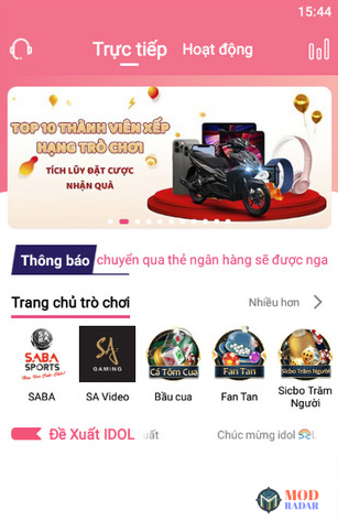 Giao diện app MMLive