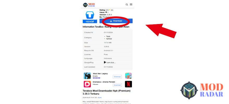 Langsung aja pencet tombol donwload Terabox Mod