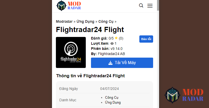 Nhấn “Tải xuống” để bắt đầu quá trình tải Flightradar24 về thiết bị của bạn