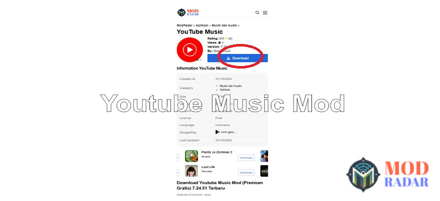 Klik download Youtube Music Mod apk