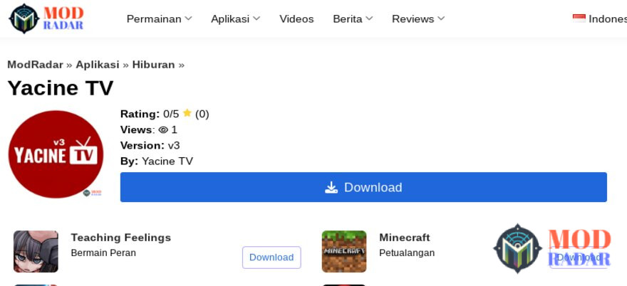 Download versi terbaru Yacine TV Apk