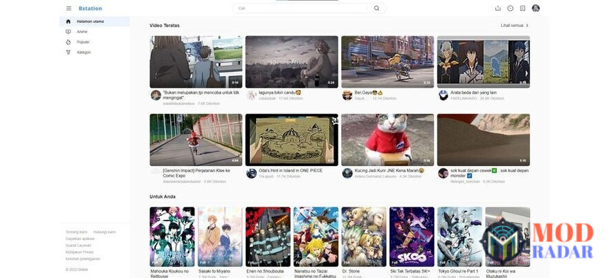Banyak konten yang tersedia di Bstation Mod Apk