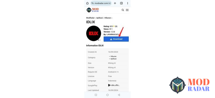 Klik download IDLIX Apk Mod di Modradar.com