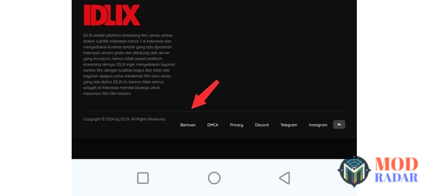 Klik bantuan untuk mengatasi kendala di  IDLIX Apk Mod