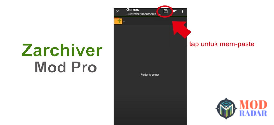 Klik pada ikon di ZArchiver Apk untuk mem-paste setelah copy atau cut file