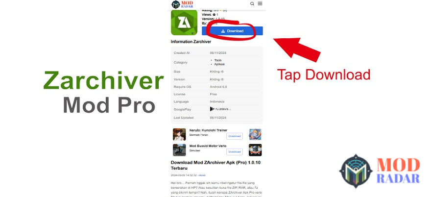 Klik tombol download ZArchiver Apk yang tersedia