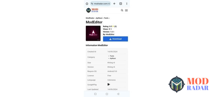 Klik download ModEditor Apk