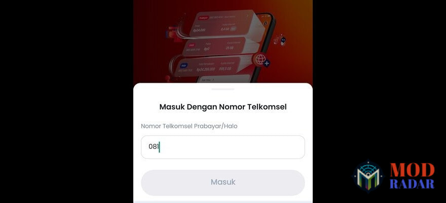 Cara daftar My Telkomsel Apk, masukkan nomor