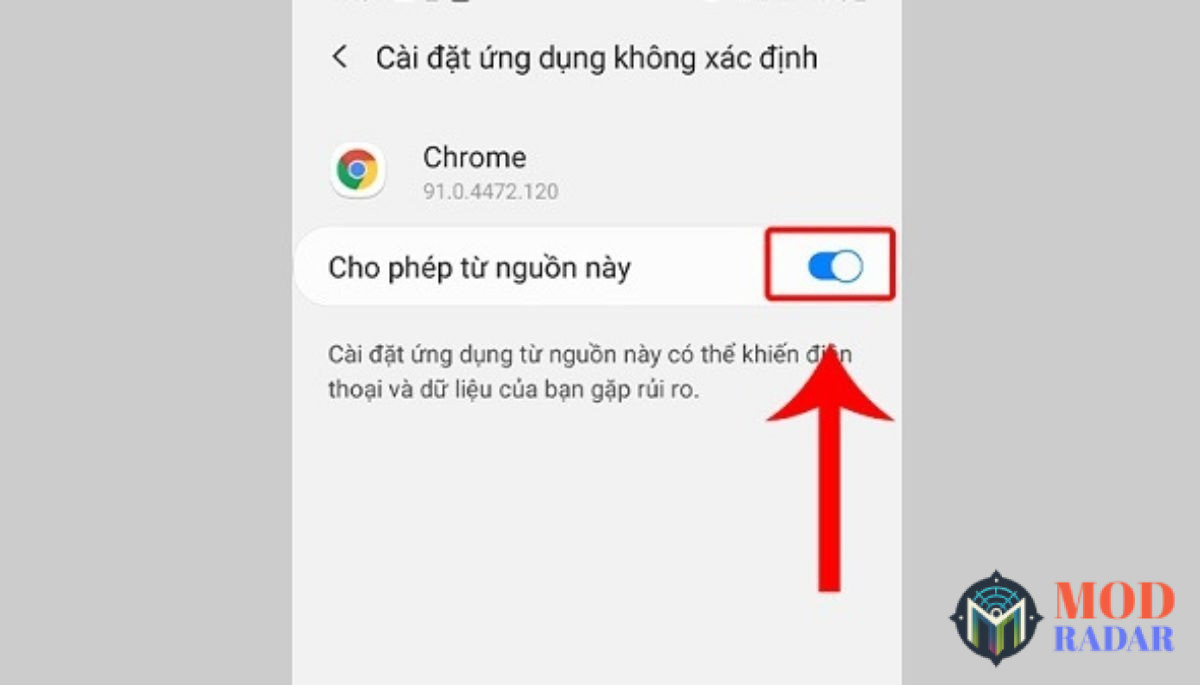 Bật cho phép cài đặt từ nguồn Google