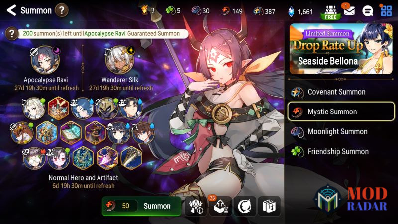 Dùng tiền trong Epic Seven Mod Apk để triệu hồi miễn phí