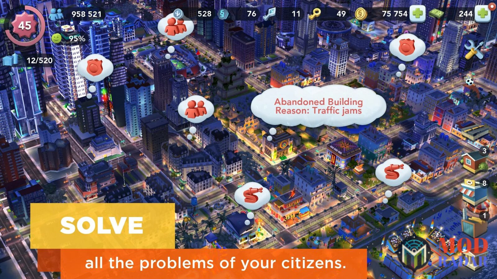 Gameplay SimCity BuildIt Mod APK: Giải quyết các vấn đề đô thị