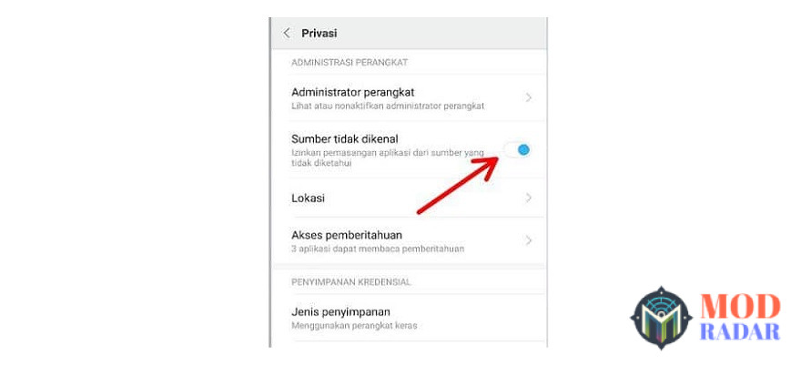 Aktifkan sumber tidak dikenal sebelum nginstal Inshot Mod Apk