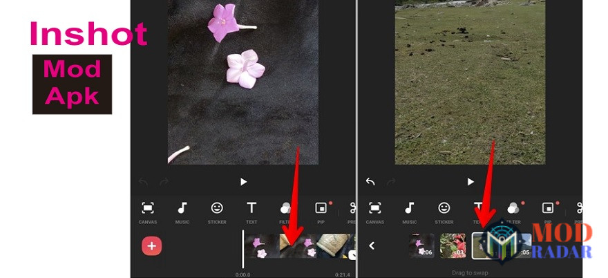 Bisa digeser untuk mengubah susunan klip di Inshot Mod Apk