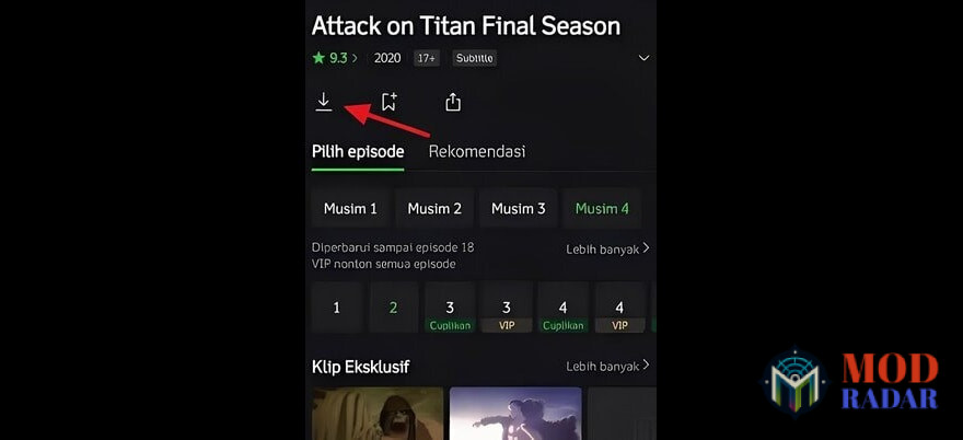 Klik tombol unduh yang ada di bawah judul konten hiburan di IQIYI Mod Apk
