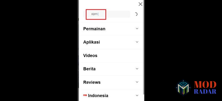 Cari di kotak pencarian IQIYI Mod Apk