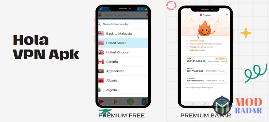 Pilih mana, Hola VPN Apk yang gratis atau yang bayar.