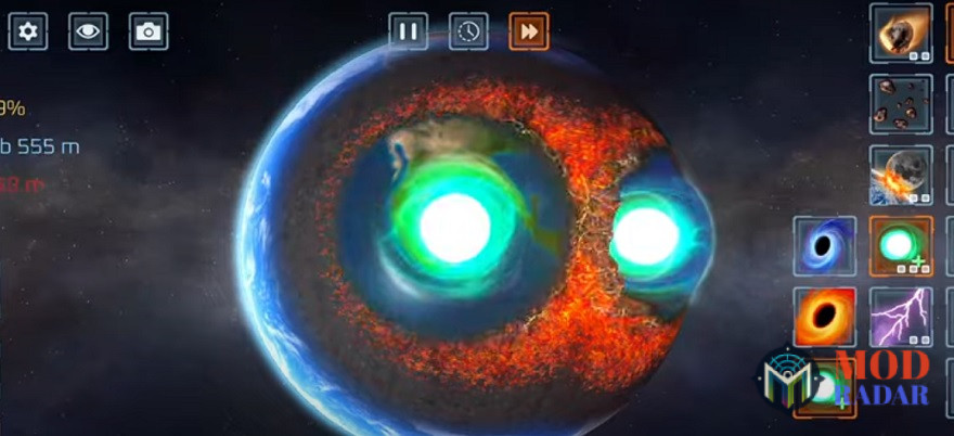 Proses pemulihan black hole di Solar Smash Mod Apk sedang berlangsung