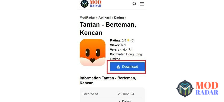 Klik download Tantan Mod Apk