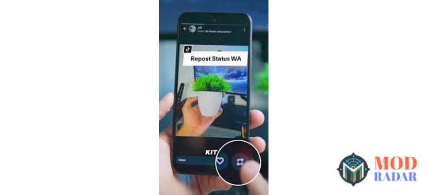 Klik icon repost untuk bagikan postingan teman yang tag kamu di status WhatsApp Apk