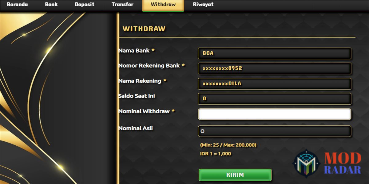 Cara withdraw Bonus138 