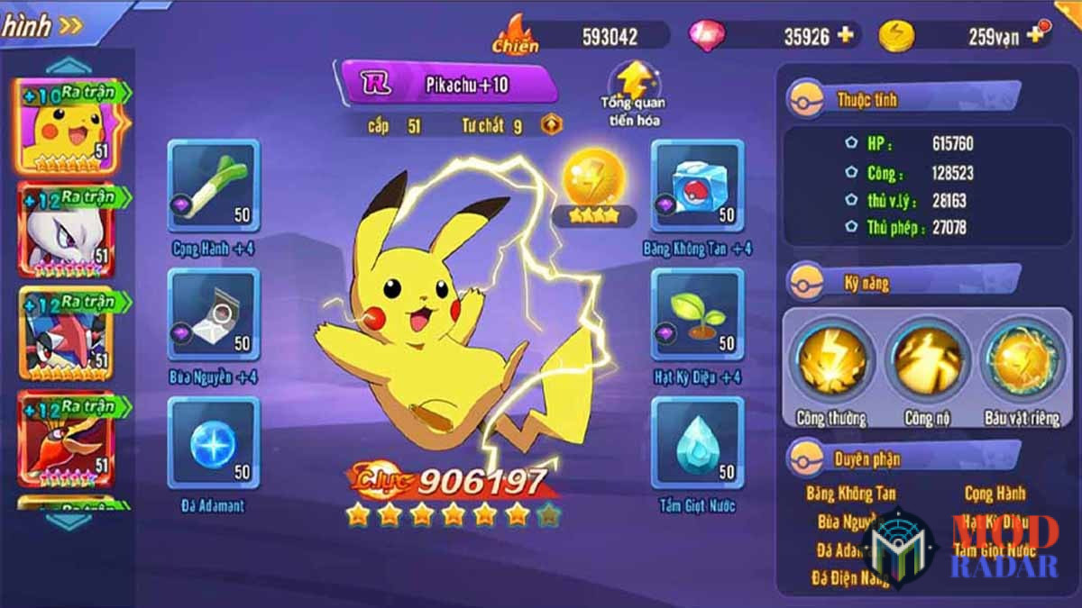 Nâng cấp Pokemon để chơi Poke Đại Chiến Apk thú vị hơn