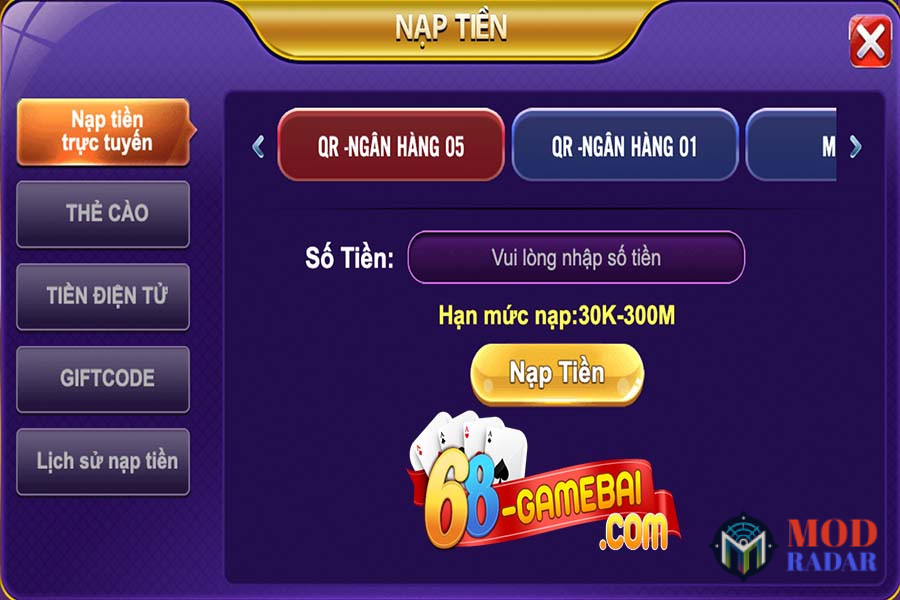 nạp tiền 68 game bài