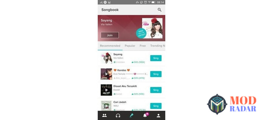 Kenali menu Songbook di smule mod apk