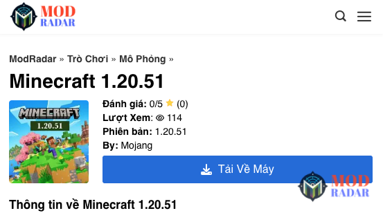 Bấm nút Tải Về Máy để tải xuống Minecraft 1.20.51