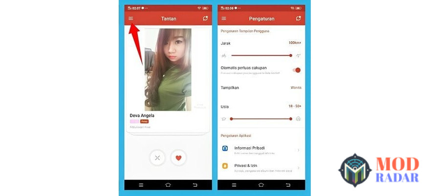 Atur prefrensi wilayah di Tantan Mod Apk biar dapet jodoh sedeket mungkin