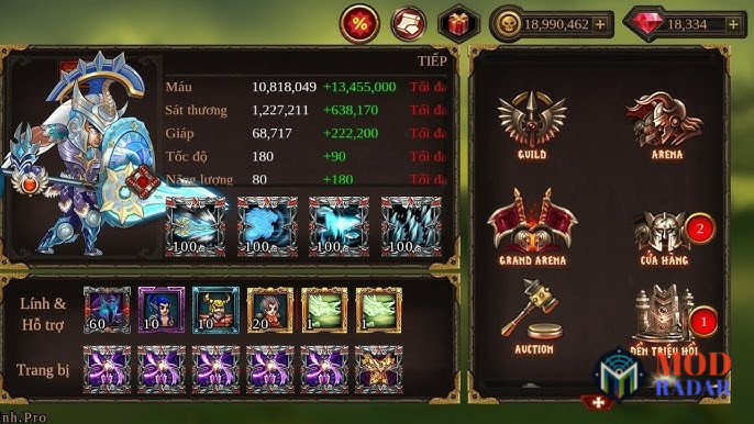 Trang bị đa dạng trong Hack Epic Heroes War