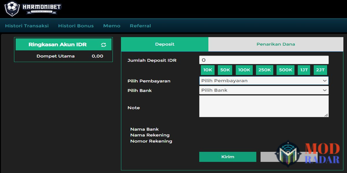 Cara Depo di Harmonibet