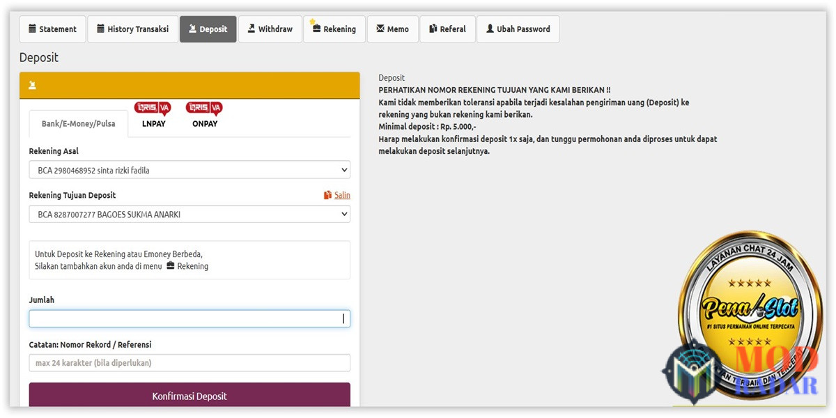 Cara Deposit Pena Slot