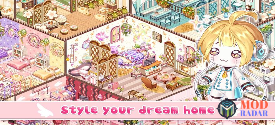 Dekorasi ruangan di Kawaii Hime Apk