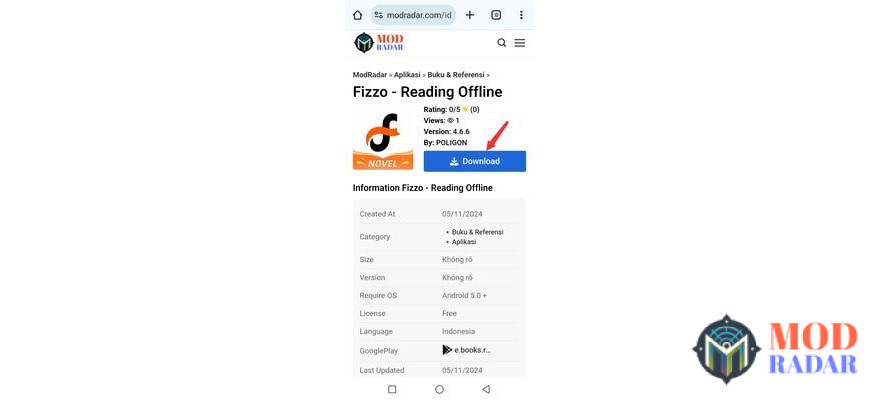 Klik tombol download Fizzo Novel Apk Mod