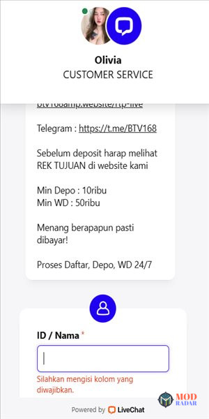 Penilaian Kenyamanan Layanan Live Chat BTV168