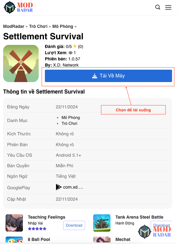 Tải trò chơi Settlement Survival Apk