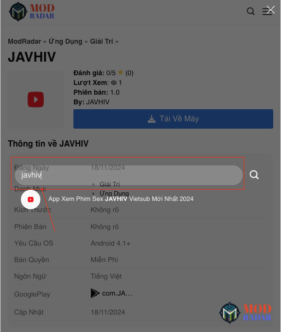 Tìm kiếm ứng dụng JAVHIV