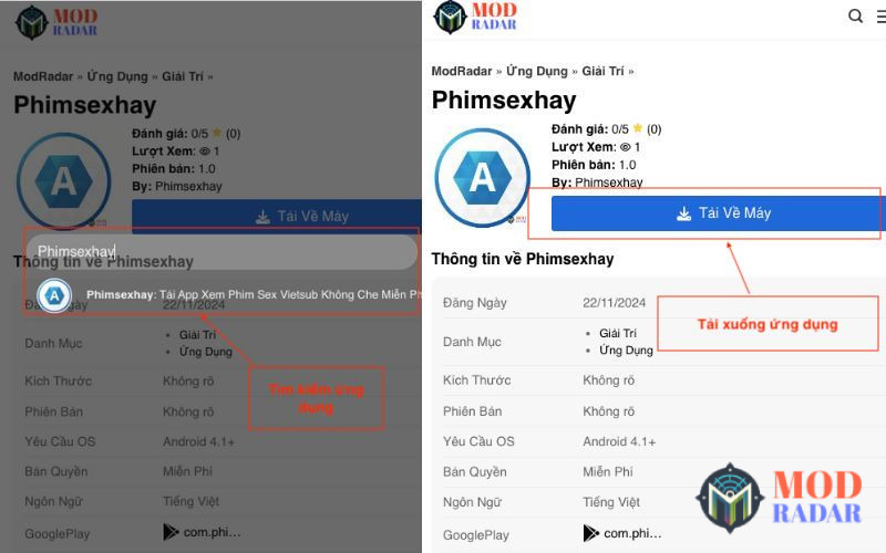 Tìm kiếm và tải xuống ứng dụng Phimsexhay