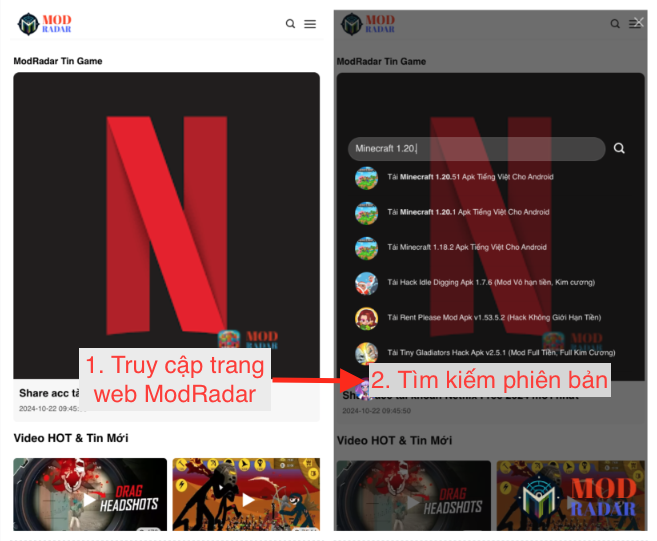 Truy cập Modradar và tìm kiếm Minecraft 1.20.12
