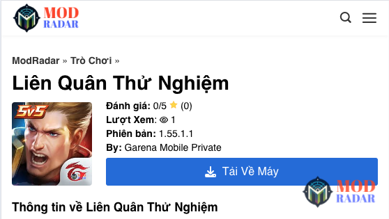 Nhấn nút Tải Về Máy để tải xuống Máy chủ Liên Quân thử nghiệm