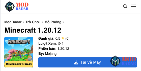 Chọn đúng phiên bản Minecraft 1.20.12 và nhấn nút Tải Về Máy
