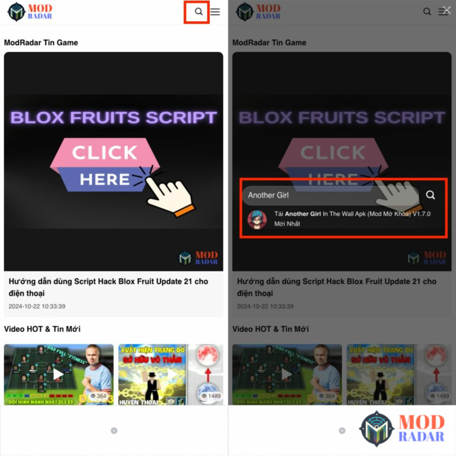 Truy cập ModRadar và tìm kiếm từ khóa