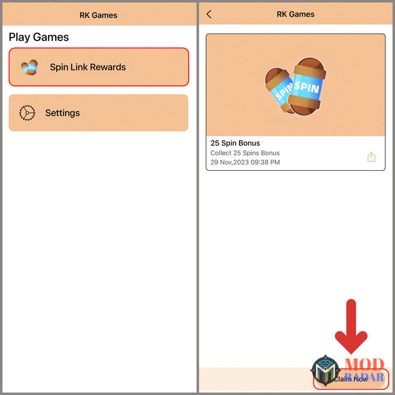 Nhấn Claim Now trên app Spin Link bạn vừa tải để nhận free hiệu quả