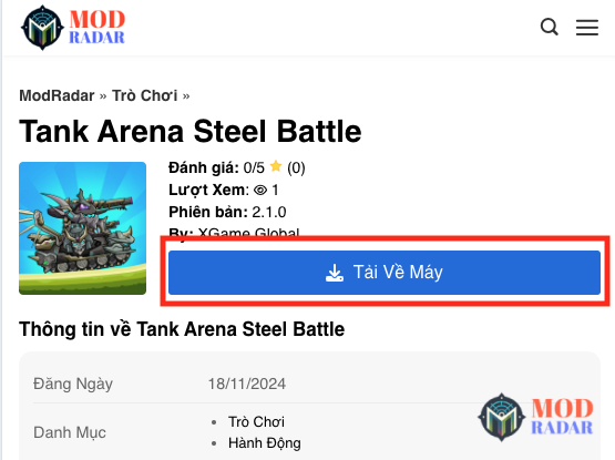 Nhấn nút Tải Về Máy để tải xuống Tank Arena Steel Battle hack