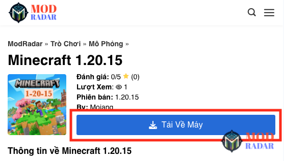 Nhấn vào nút "Tải Về Máy" để bắt đầu tải xuống hack Minecraft 1-20-15 Apk Tiếng Việt