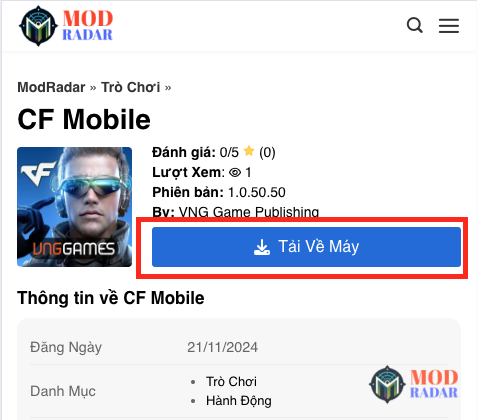 Nhấn "Tải Về Máy" để tải xuống Cf Mobile Apk