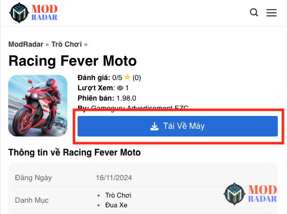 Tải Racing Fever Moto Hack về điện thoại