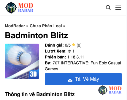 Nhấn nút "Tải Về Máy" để tải xuống tệp Badminton Blitz Mod Apk